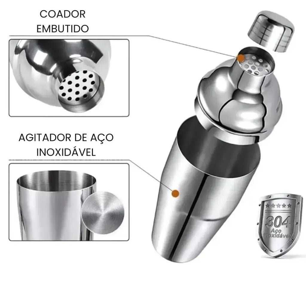 Kit Barman Coqueteleira Profissional Inox 10 Peças