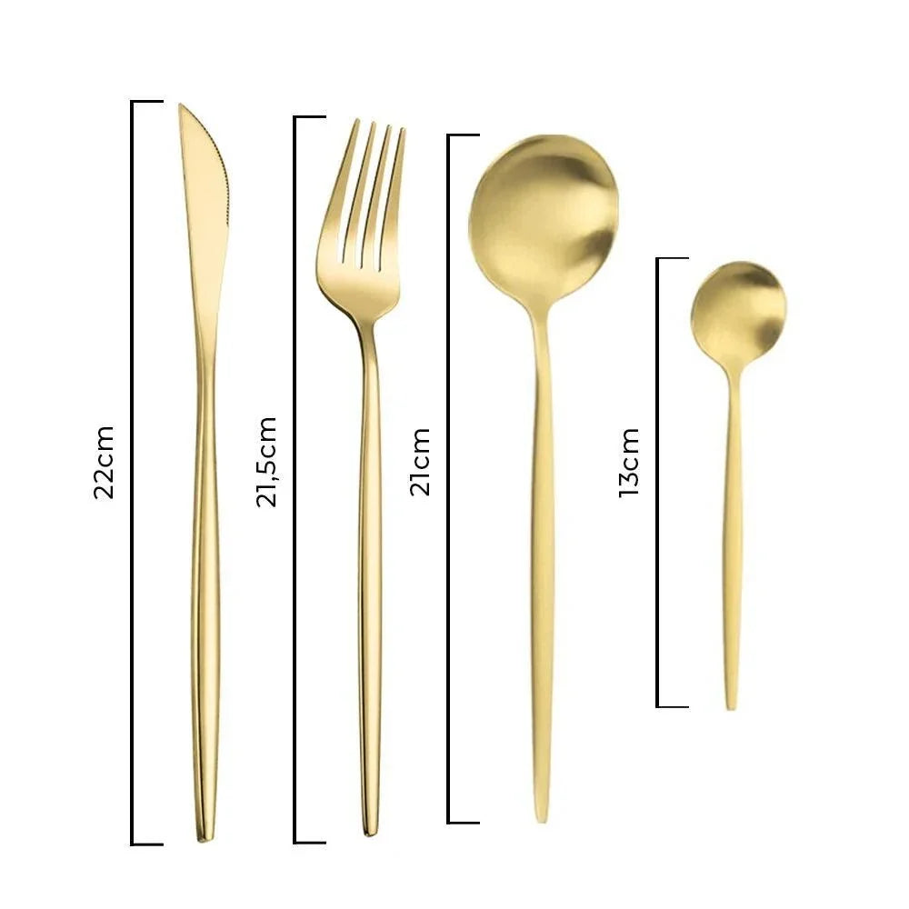 Conjunto de Talheres Luxo Dourado Inoxidável 24 Peças