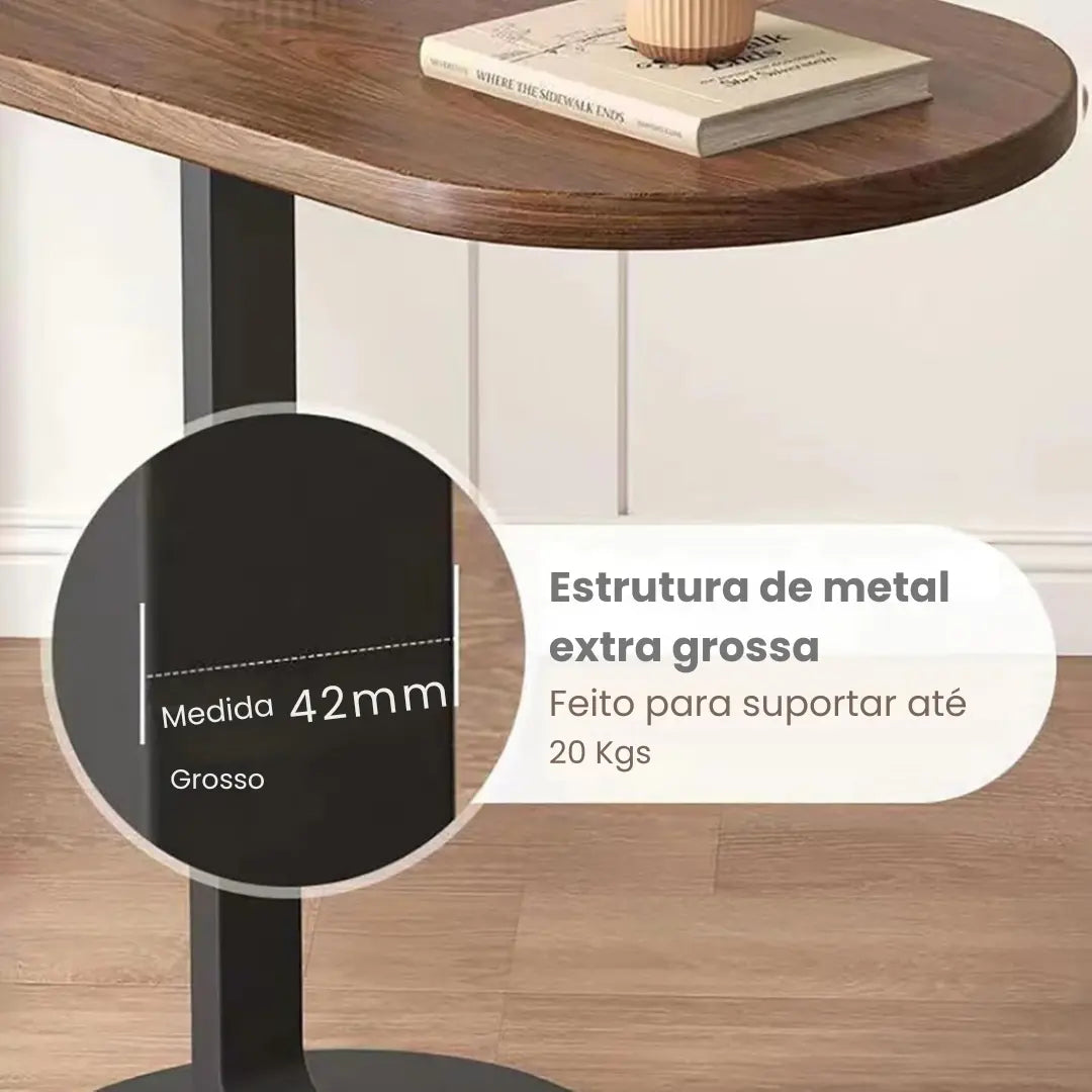Mesa Lateral Portátil | Ferro e MDF para Sala e Quarto