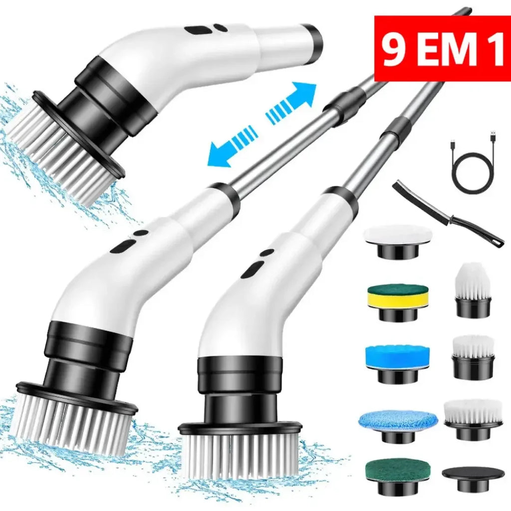 Escova Elétrica de Limpeza 9 em 1 com Cabo Extensor USB-C