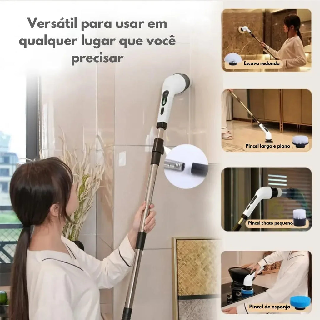 Escova Elétrica de Limpeza 9 em 1 com Cabo Extensor USB-C
