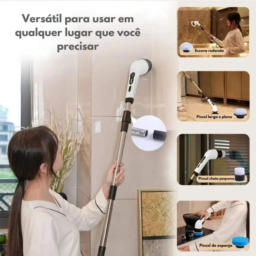 Escova Elétrica de Limpeza 9 em 1 com Cabo Extensor USB-C