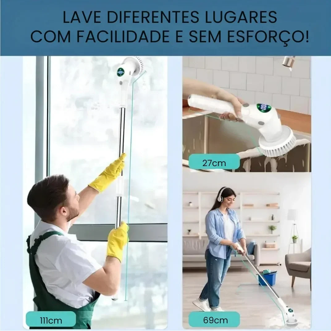 Escova Elétrica de Limpeza 9 em 1 com Cabo Extensor USB-C