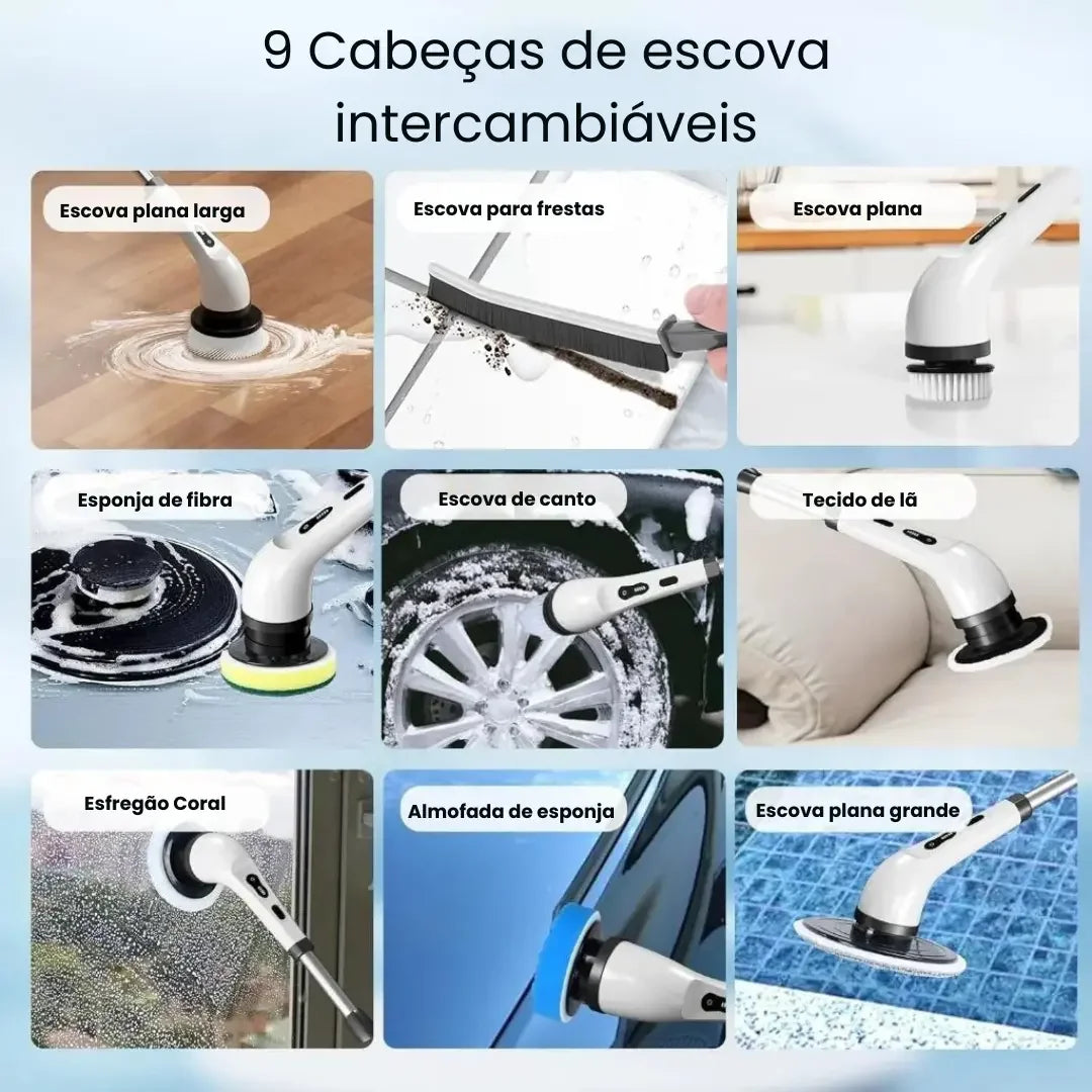 Escova Elétrica de Limpeza 9 em 1 com Cabo Extensor USB-C