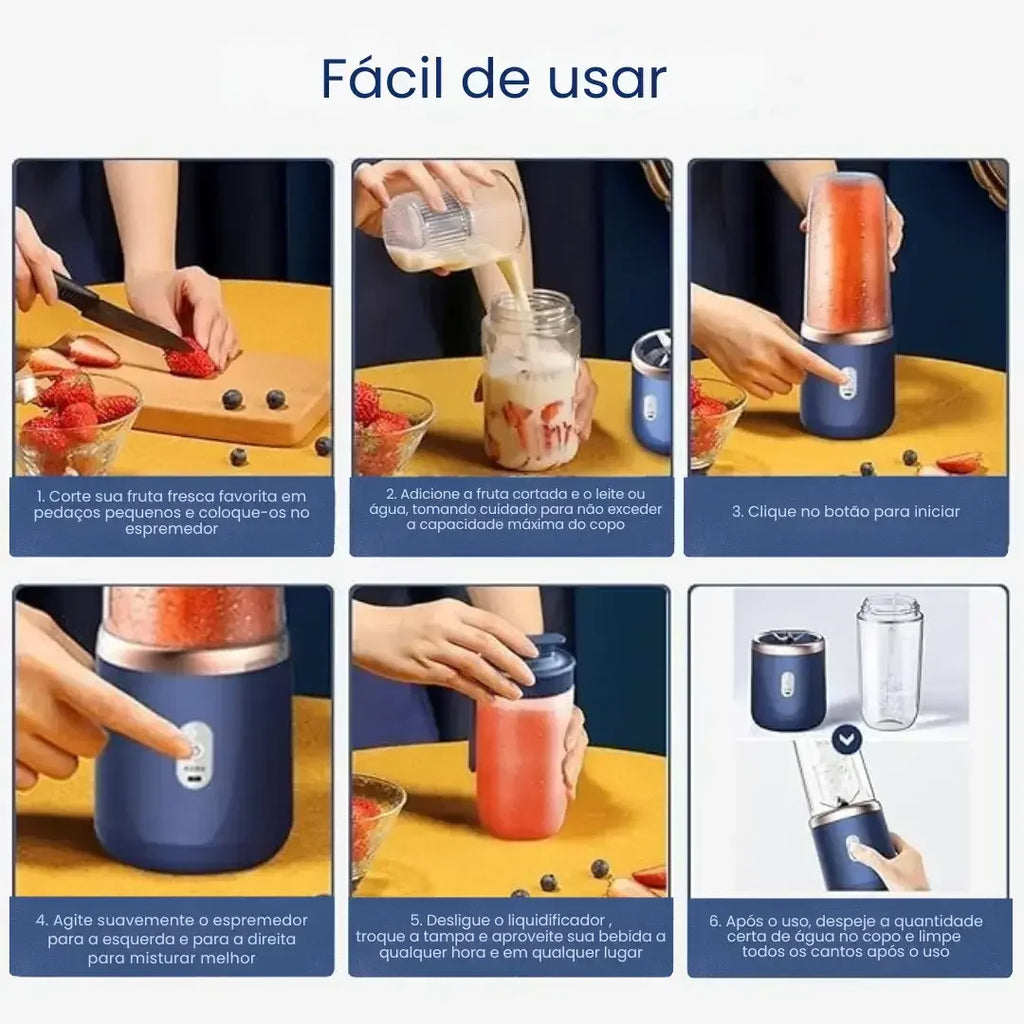 Mini Liquidificador Portátil Recarregável com Copo Extra