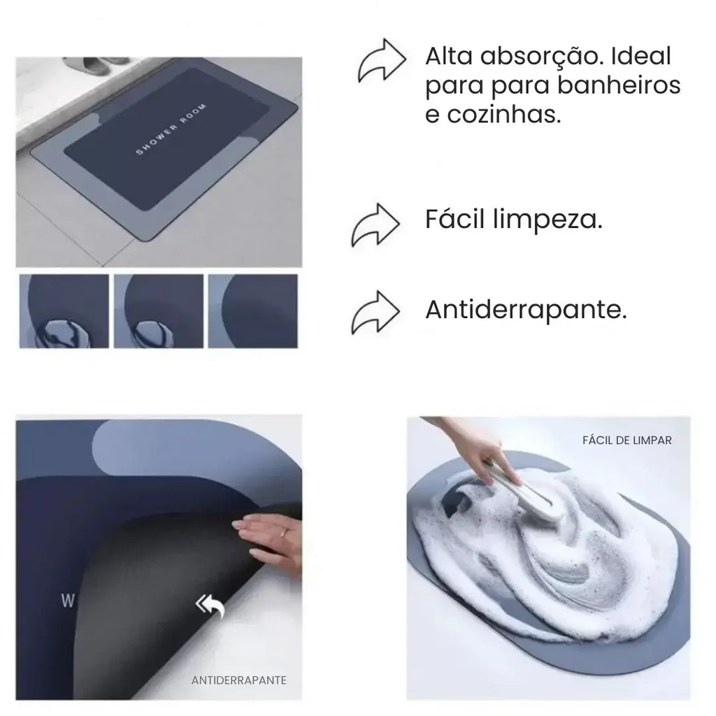 Tapete de Banho Absorvente Seca Rápido e Antiderrapante